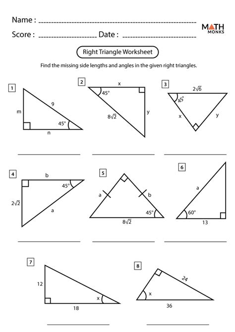 right triangle trigonometry worksheet math monks answer key